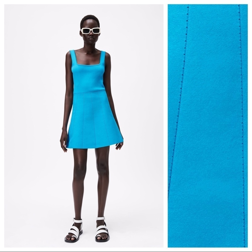 NWT. Zara Turquoise Skater Knit Mini Dress. Size M.
